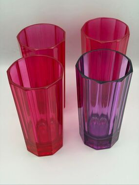 S. MARCEN 9 Panel Tall MCM Drinking Glasses Set of 4, 3 Pink & 1 Purple Tumblers